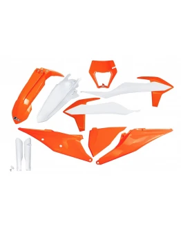 Kit complet plastice UFO (FULL KIT) KTM EXC 125 '20-'21, EXC 250 / 300 TPI '20-'23, EXC-F 250 / 350 / 450 / 500 '20-'23 culoare OEM '23 (Alb/Portocaliu)