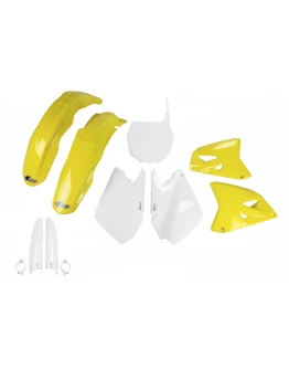 Kit complet plastice UFO (FULL KIT) SUZUKI RM 125 '01-'22, RM 250 '01-'22 culoare OEM (Alb/Galben) (SU402E999)