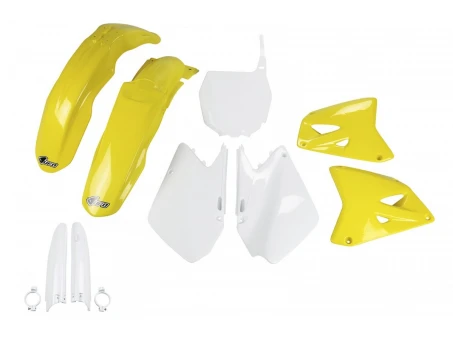 Kit complet plastice UFO (FULL KIT) SUZUKI RM 125 01-22, RM 250 01-22 culoare OEM (Alb/Galben) (SU402E999) | SUKIT402F999