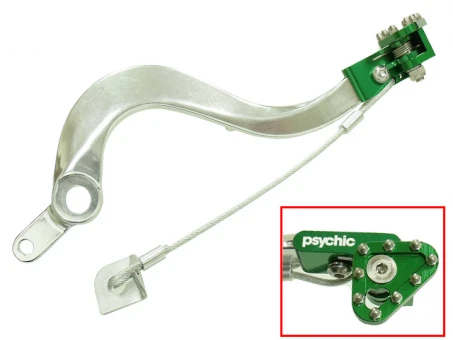 PSYCHIC DŹWIGNIA HAMULCA NOŻNEGO KAWASAKI KXF 450 06-20, KLX 450R 08-19 KOLOR SREBRNY Z ZIELONĄ STOPKĄ | MX-08803