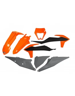 Kit complet plastice UFO KTM EXC 125 '20-'21, EXC 250 / 300 TPI '20-'23, EXC-F 250 / 350 / 450 / 500 '20-'23 Z culoare OEM '21 (Portocaliu/Negru/Gri)