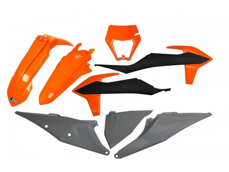 Kit complet plastice UFO KTM EXC 125 20-21, EXC 250 / 300 TPI 20-23, EXC-F 250 / 350 / 450 / 500 20-23 Z culoare OEM 21 (Portocaliu/Negru/Gri) | KTKIT527999X