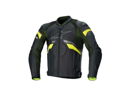 Geaca de piele Alpinestars GP PLUS R V3 RIDEKNIT - Negru/Galben fluo