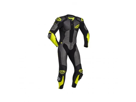 Costum (combinezon) motociclete barbati piele Ixon vara model Vendetta Evo MS - Negru/antracit/galben