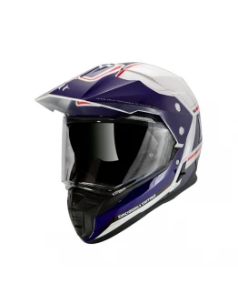 Casca off road MT Synchrony Duo Sport Vintage alb,Albastru lucios cu viziera (ochelari soare integrati)