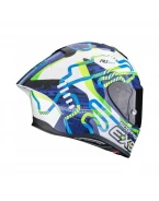 Cască integrală sport SCORPION EXO-R1 EVO II AIR CORNERING - Alb/Albastru/Verde | 111-537-387