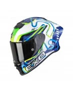 Cască integrală sport SCORPION EXO-R1 EVO II AIR CORNERING - Alb/Albastru/Verde | 111-537-387