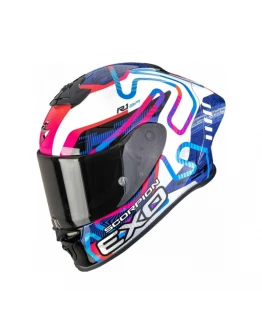 Cască integrală sport SCORPION EXO-R1 EVO II AIR CORNERING - Alb/Albastru/Roz