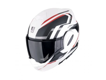 Casca flip-back Scorpion EXO-TECH EVO Furio - Alb mat/Negru/Rosu | 118-210-292