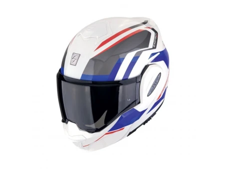 Casca flip-back Scorpion EXO-TECH EVO Furio - Alb/Rosu/Albastru | 118-210-359