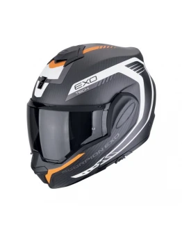 Casca flip-up Scorpion EXO-TECH EVO CARBON Cosy - Negru mat/Portocaliu