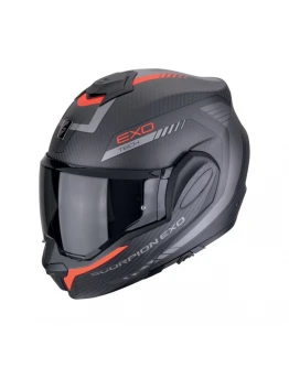 Casca flip-up Scorpion EXO-TECH EVO CARBON Cosy - Negru mat/Rosu