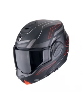 Casca flip-back Scorpion EXO Tech Evo Conquer Helmet - Negru mat/Rosu