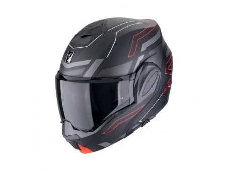 Casca flip-back Scorpion EXO Tech Evo Conquer Helmet - Negru mat/Rosu | 118-487-24
