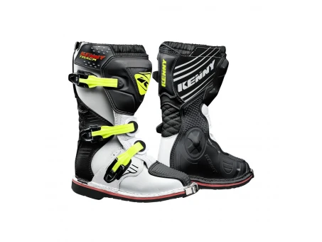 Cizme Copii Kenny Racing Cross/Enduro Model Track Kid/Junior - Negru/Alb/Galben fluo