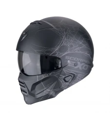 Cască open-face SCORPION EXO-Combat II Spiderweb - Negru mat/Argintiu