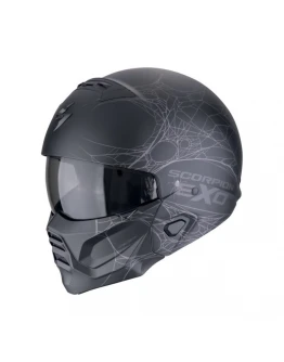 Cască open-face SCORPION EXO-Combat II Spiderweb - Negru mat/Argintiu