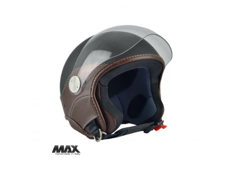 Casca open face (demi-jet) Max Helmets model DJ06 LS Vision (V2B) - Negru mat/maro (NOM) – 100% MADE IN ITALY