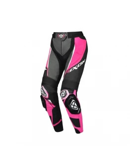 Pantaloni moto femei piele Racing Ixon vara Vortex 3 LS - Negru/Roz/Alb	