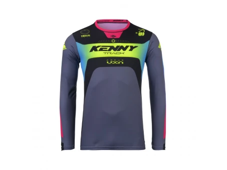 Tricou Cross/Enduro KENNY RACING Track FOCUS - Negru/Gri/Galben/Roz