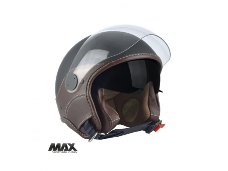 Casca open face (demi-jet) Max Helmets model DJDV06 LS Vision SV (ochelari soare integrati) - Negru mat/maro (NOM) – 100% MADE IN ITALY