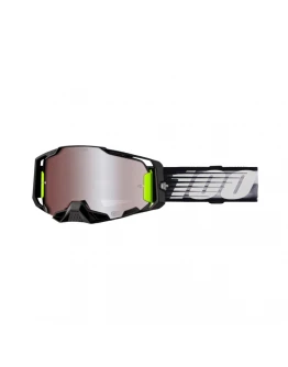 Ochelari Moto 100% Armega Hyper Lightspeed - Negru/Alb cu Lentila Oglinda Argintie	