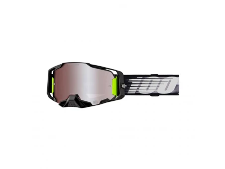 Ochelari Moto 100% Armega Hyper Lightspeed - Negru/Alb cu Lentila Oglinda Argintie | 50003-00014