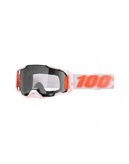 Ochelari Moto 100% Armega Tubular – Alb/Portocaliu cu Lentila transparenta	