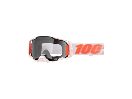 Ochelari Moto 100% Armega Tubular – Alb/Portocaliu cu Lentila transparenta | 50004-00037