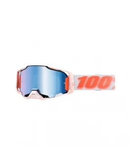 Ochelari Moto 100% Armega Tubular – Alb/Portocaliu cu Lentila Oglinda Albastra