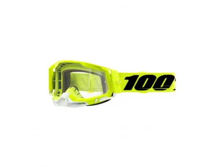 Ochelari 100% RACECRAFT 2 Fluo Yellow - Galben Fluo/Negru/Alb cu lentila transparenta