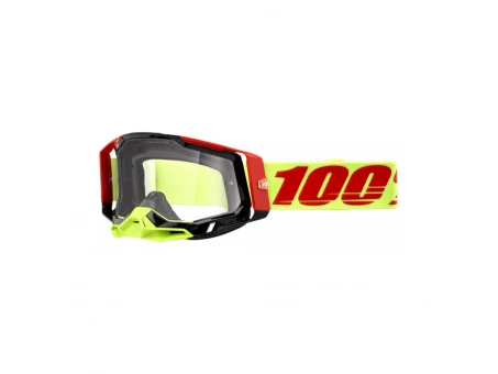 Ochelari 100% RACECRAFT 2 Wiz - Rosu/Negru/Galben fluo cu lentila transparenta