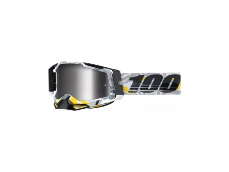 Ochelari 100% RACECRAFT 2 Korb -  Alb/Gri/Negru/Galben cu lentila oglinda fumurie