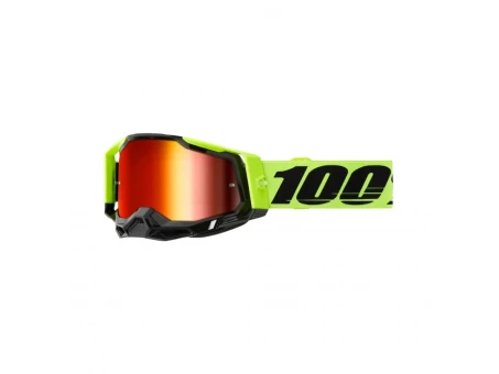 Ochelari 100% RACECRAFT 2 Neon Yellow - Negru/Galben fluo cu lentila oglinda rosie