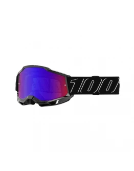 Ochelari Moto 100% ACCURI 2 Blackline – Negru/Alb cu Lentila Oglinda Rosu/Albastru