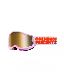 Ochelari Moto 100% ACCURI 2 Hundreds - Roz/Rosu cu Lentila Oglinda True Gold