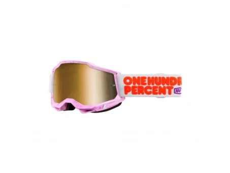 Ochelari Moto 100% ACCURI 2 Hundreds - Roz/Rosu cu Lentila Oglinda True Gold | 50014-00049
