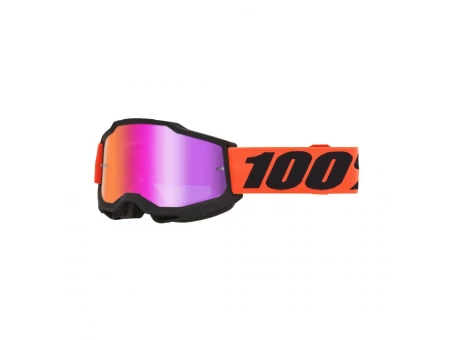Ochelari Moto 100% ACCURI 2 Torc - Alb/Albastru/Galben cu Lentila Oglinda Argintie | 50014-00054