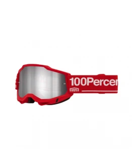 Ocheari Moto 100% ACCURI 2 Wolg - Rosu/Alb cu Lentila Oglinda Argintie 