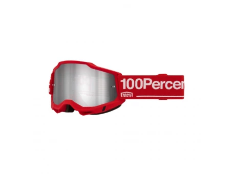 Ocheari Moto 100% ACCURI 2 Wolg - Rosu/Alb cu Lentila Oglinda Argintie | 50014-00056