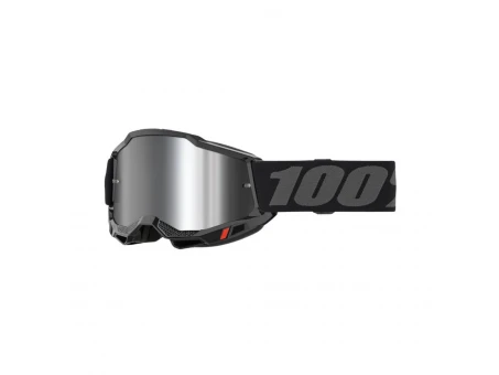 Ochelari Moto Copii 100% ACCURI 2 Youth Junior - Negru/Gri cu Lentila Oglinda Argintie | 50025-00011
