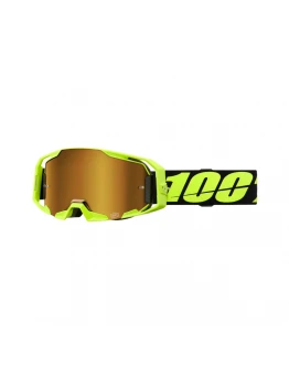 Ochelari Motocross 100% Armatic Neon Yellow Lentilă Gold Mirror - Negru/Galben fluo