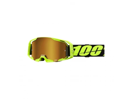 Ochelari Motocross 100% Armatic Neon Yellow Lentilă Gold Mirror - Negru/Galben fluo | 50060-00004