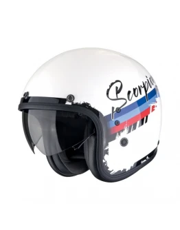 Cască Open Face Scorpion Belfast Evo Adonis - Alb/Rosu/Albastru