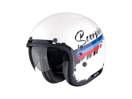 Cască Open Face Scorpion Belfast Evo Adonis - Alb/Rosu/Albastru | 78-497-359