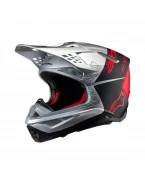 Casca motocross Alpinestars Supertech S-M10 Flood - Argintiu/Negru/Rosu | 8300923/1954