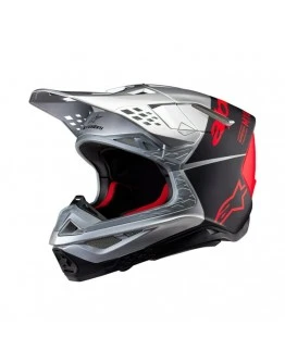 Casca motocross Alpinestars Supertech S-M10 Flood - Argintiu/Negru/Rosu