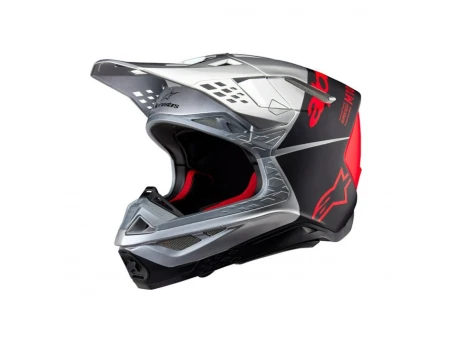 Casca motocross Alpinestars Supertech S-M10 Flood - Argintiu/Negru/Rosu | 8300923/1954