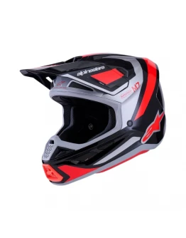 Cască cross-enduro Alpinestars Supertech S-M7 Rise - Negru/Argintiu/Rosu fluo