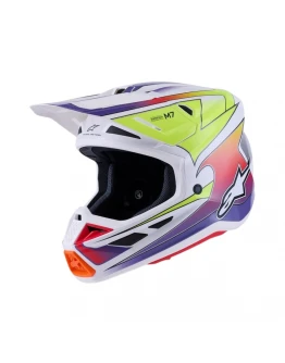 Cască Cross-Enduro ALPINESTARS Supertech S-M7 Fuse ECE06 - Alb/Galben fluo/Mov